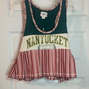 BDG Ace Spliced Graphic Pleated Peplum Tank Top SZ L Urban Outfitters Casual NWT